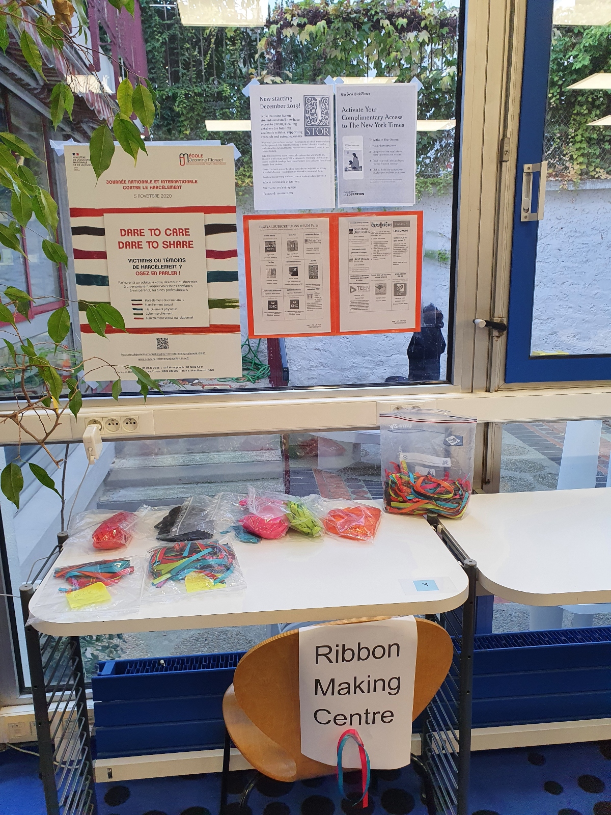 Ribbon making station for anti-bullying day